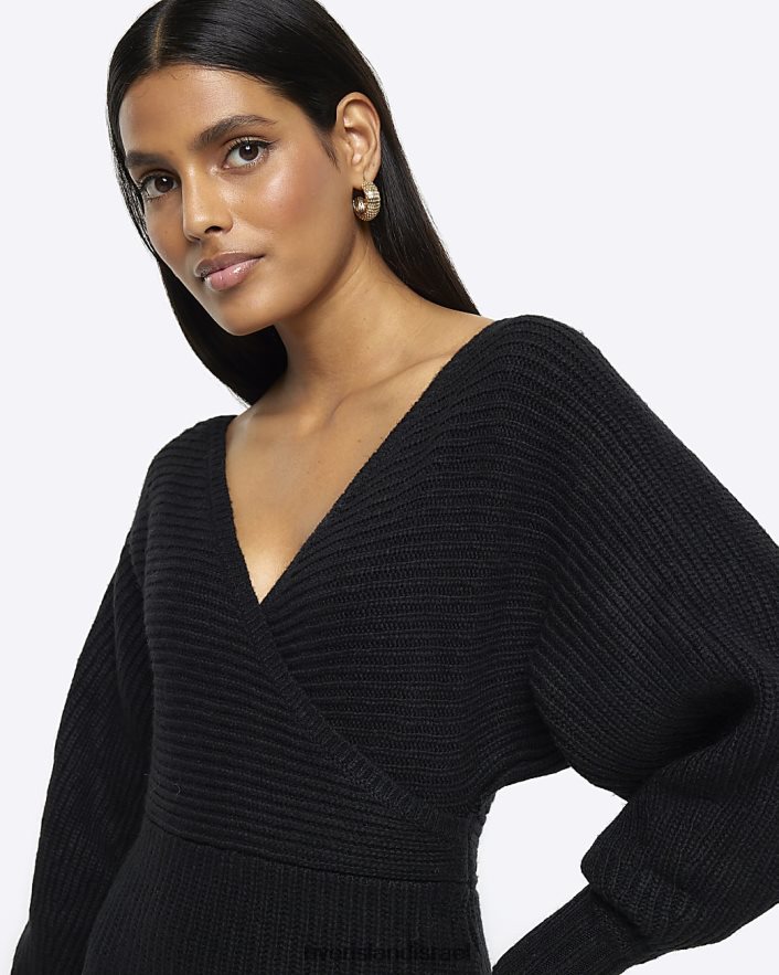 לבוש River Island שמלת מיני מגשר עם שרוול ארוך שָׁחוֹר נשים BDZ408712