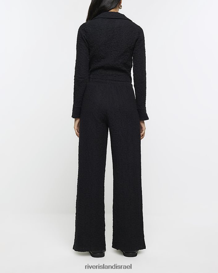 לבוש River Island מכנסיים רחבים עם מרקם שָׁחוֹר נשים BDZ408714