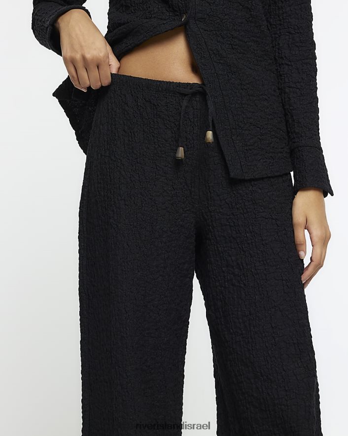 לבוש River Island מכנסיים רחבים עם מרקם שָׁחוֹר נשים BDZ408714