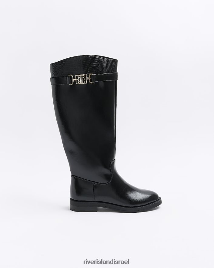 הַנעָלָה River Island מגפיים עם אבזם בגובה הברך שָׁחוֹר נשים BDZ408715