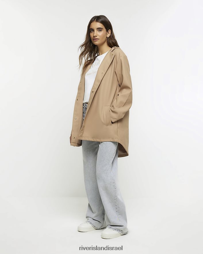 לבוש River Island מאק גשם עם ברדס חום נשים BDZ408723