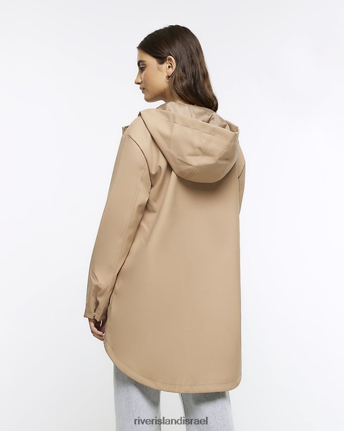 לבוש River Island מאק גשם עם ברדס חום נשים BDZ408723