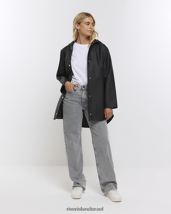 לבוש River Island מאק גשם עם ברדס שָׁחוֹר נשים BDZ408724