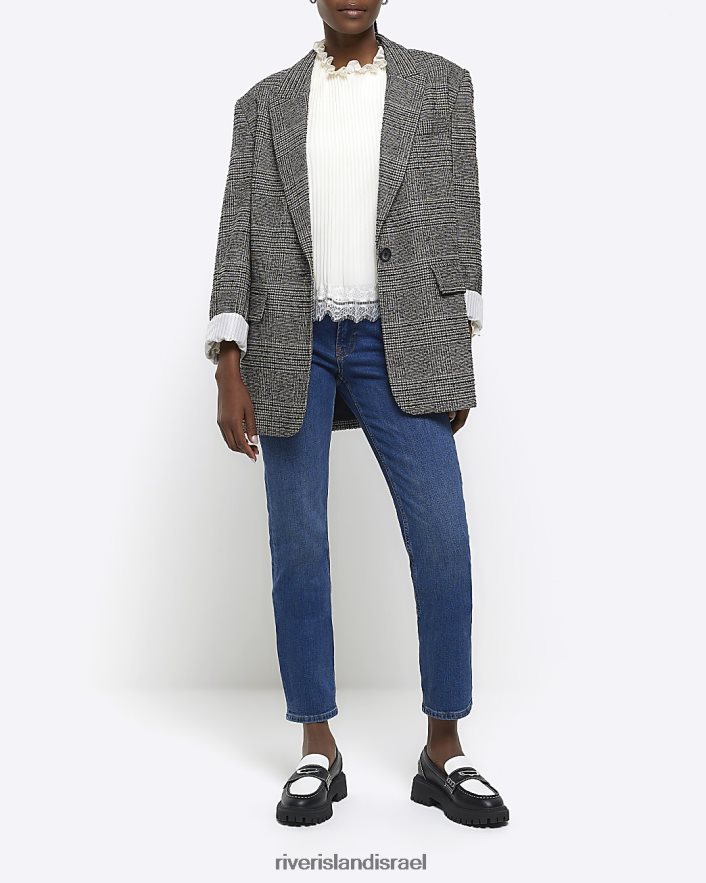 לבוש River Island חלק עליון עם שרוולים ארוכים עם עיטור תחרה קרם נשים BDZ408726