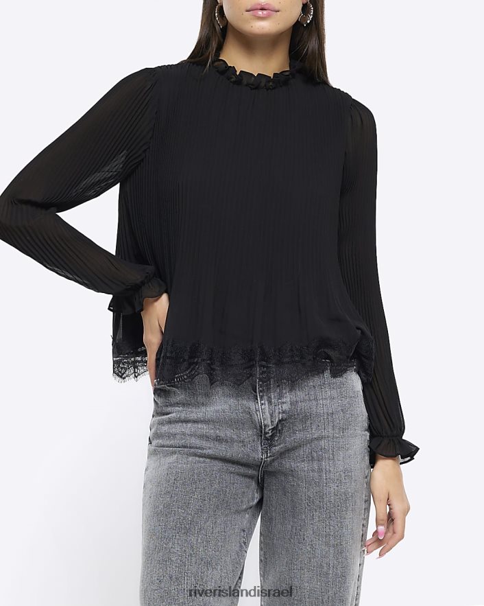 לבוש River Island חלק עליון עם שרוולים ארוכים עם עיטור תחרה שָׁחוֹר נשים BDZ408727