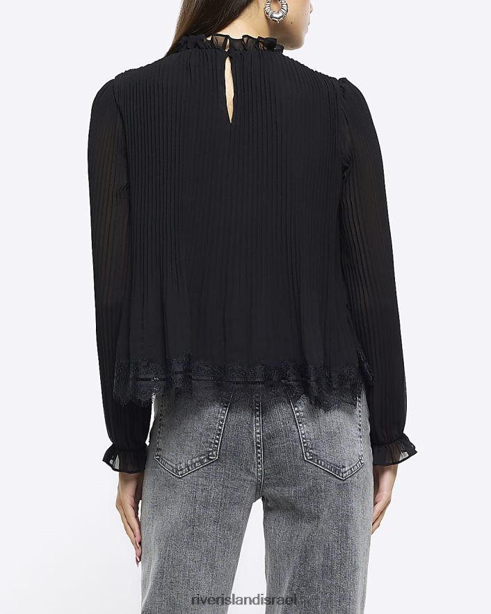 לבוש River Island חלק עליון עם שרוולים ארוכים עם עיטור תחרה שָׁחוֹר נשים BDZ408727