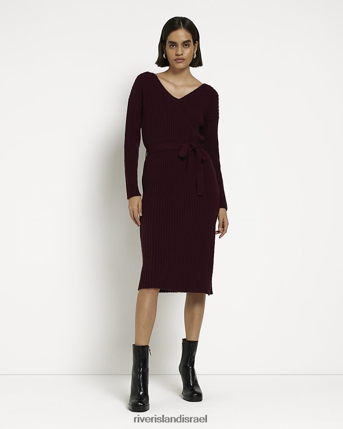 לבוש River Island שמלת מידי מעטפת סרוגה אָדוֹם נשים BDZ408729