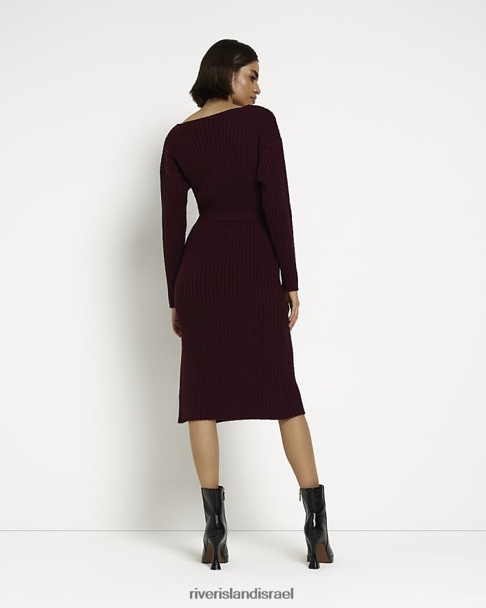לבוש River Island שמלת מידי מעטפת סרוגה אָדוֹם נשים BDZ408729