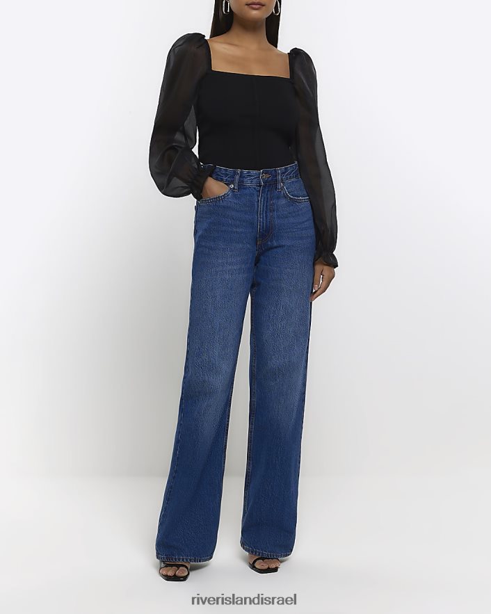 לבוש River Island חולצה עם שרוול אורגנזה שָׁחוֹר נשים BDZ408732