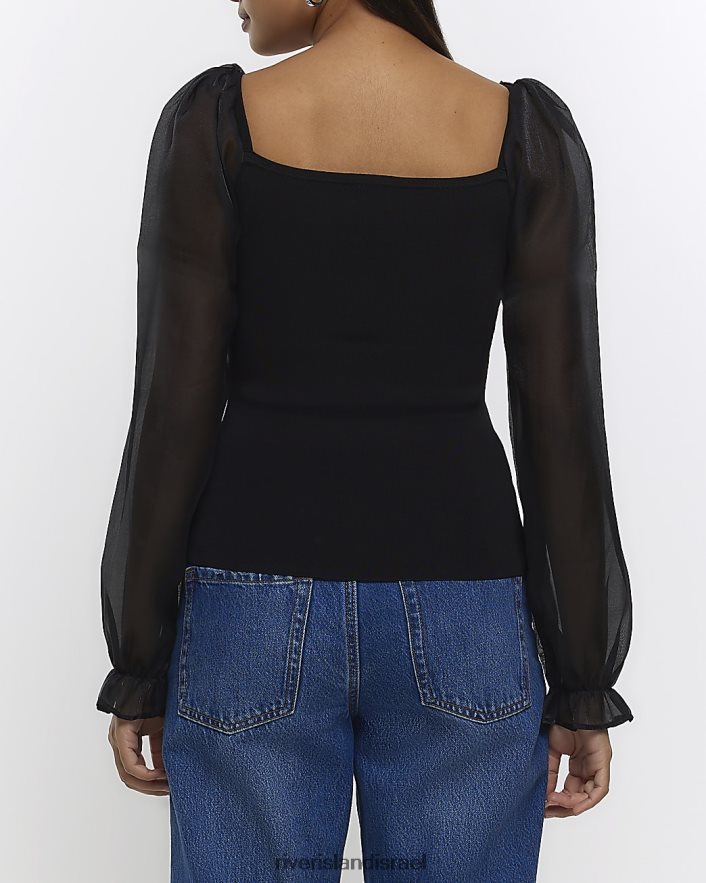 לבוש River Island חולצה עם שרוול אורגנזה שָׁחוֹר נשים BDZ408732