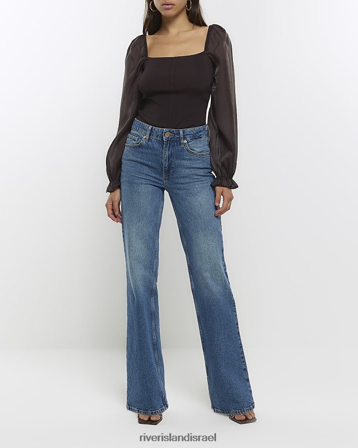 לבוש River Island חולצה עם שרוול אורגנזה חום נשים BDZ408733