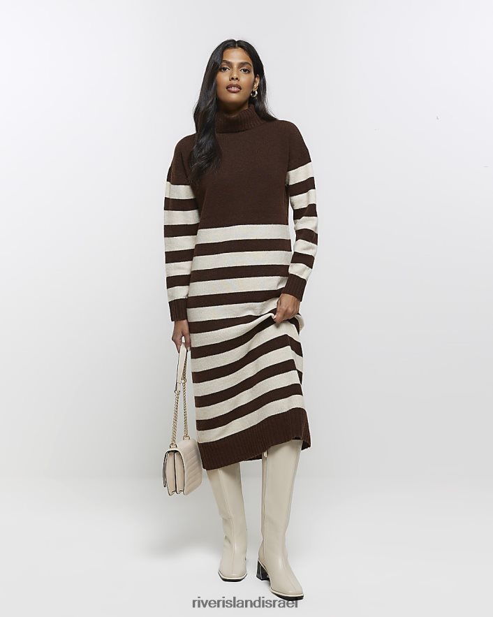 לבוש River Island שמלת מידי מגשר פסים חום נשים BDZ408738