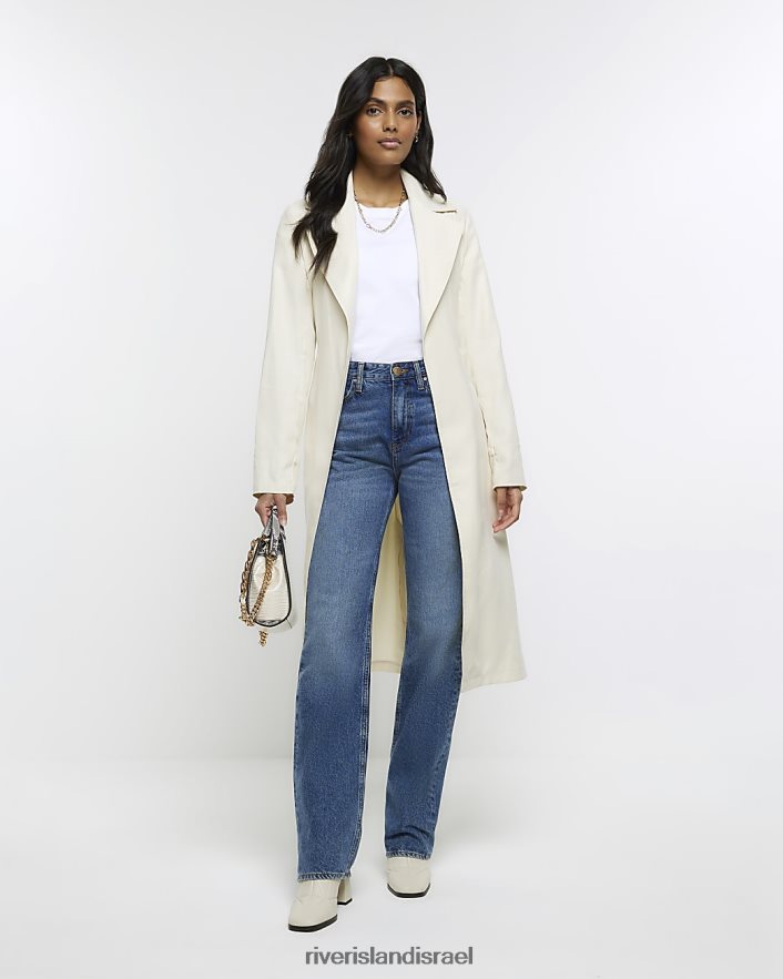לבוש River Island מעיל טרנץ' חגורה קרם נשים BDZ40874