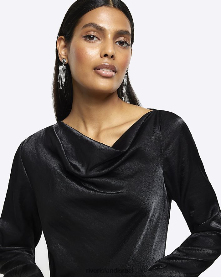 לבוש River Island שמלת עמוד צווארון עם שרוול ארוך שָׁחוֹר נשים BDZ408740