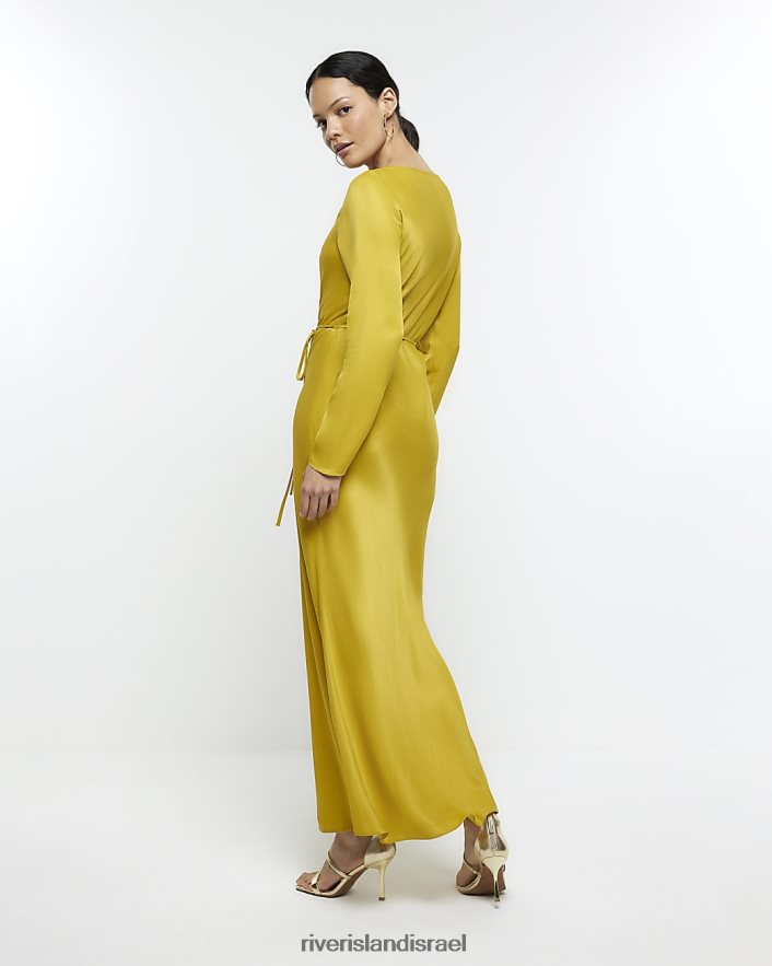 לבוש River Island שמלת מקסי קשירת סאטן צהוב נשים BDZ408741