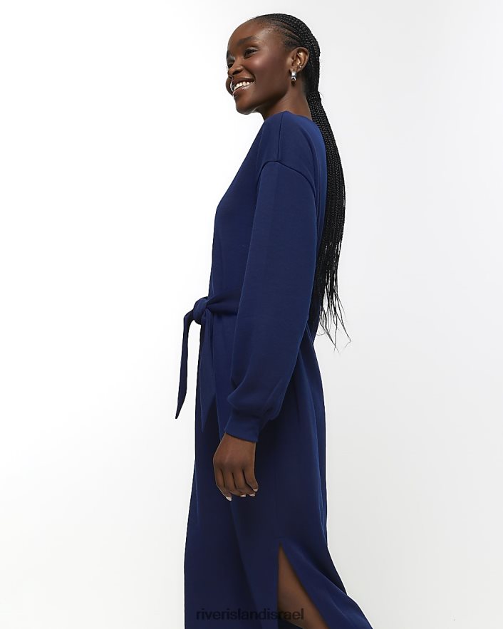 לבוש River Island שמלת מידי סווטשירט מג'רסי עניבה חיל הים נשים BDZ408747