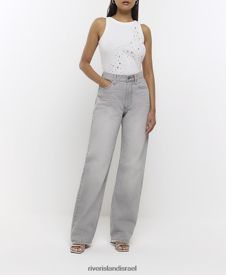 לבוש River Island גופייה מעוטרת לבן נשים BDZ408749