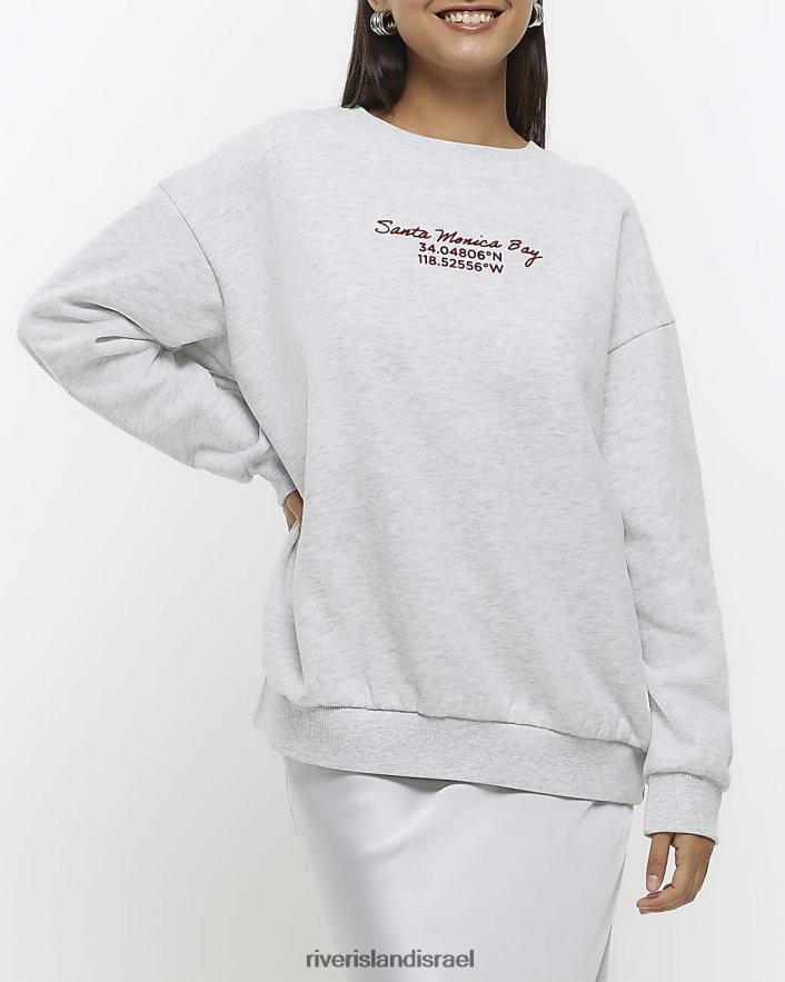 לבוש River Island סווטשירט גרפי של לוס אנג'לס אפור נשים BDZ408754