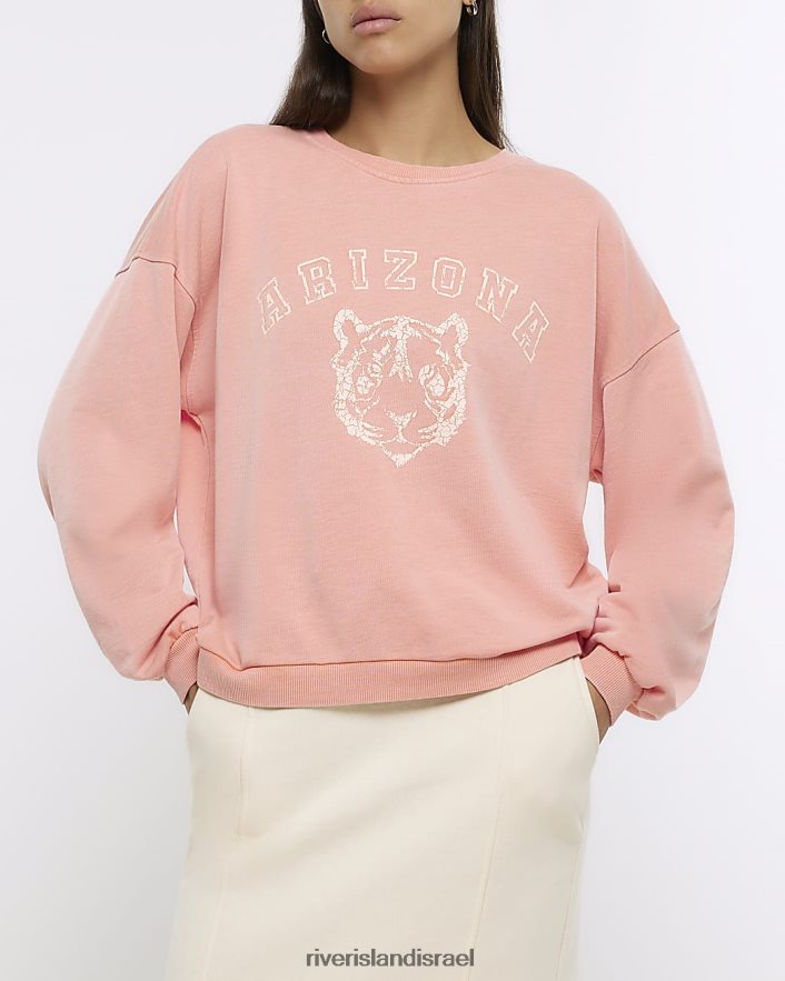 לבוש River Island סווטשירט גרפי אוברסייז אלמוג נשים BDZ408755