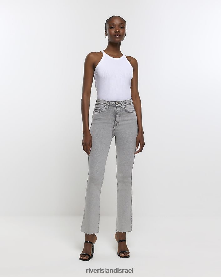 לבוש River Island ג'ינס בגזרה גבוהה אפור נשים BDZ408759
