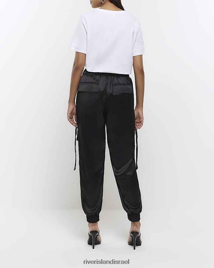 לבוש River Island מכנסי מטען עם חפת סאטן שָׁחוֹר נשים BDZ408766