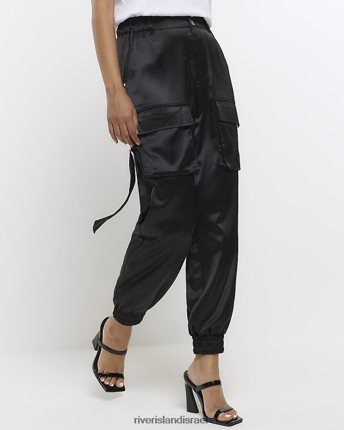 לבוש River Island מכנסי מטען עם חפת סאטן שָׁחוֹר נשים BDZ408766