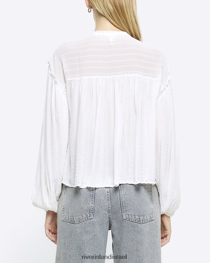 לבוש River Island חולצת חלוק קפלים תחרה לבן נשים BDZ408769
