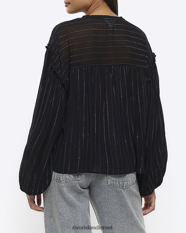 לבוש River Island חולצת קפלים תחרה שָׁחוֹר נשים BDZ408770