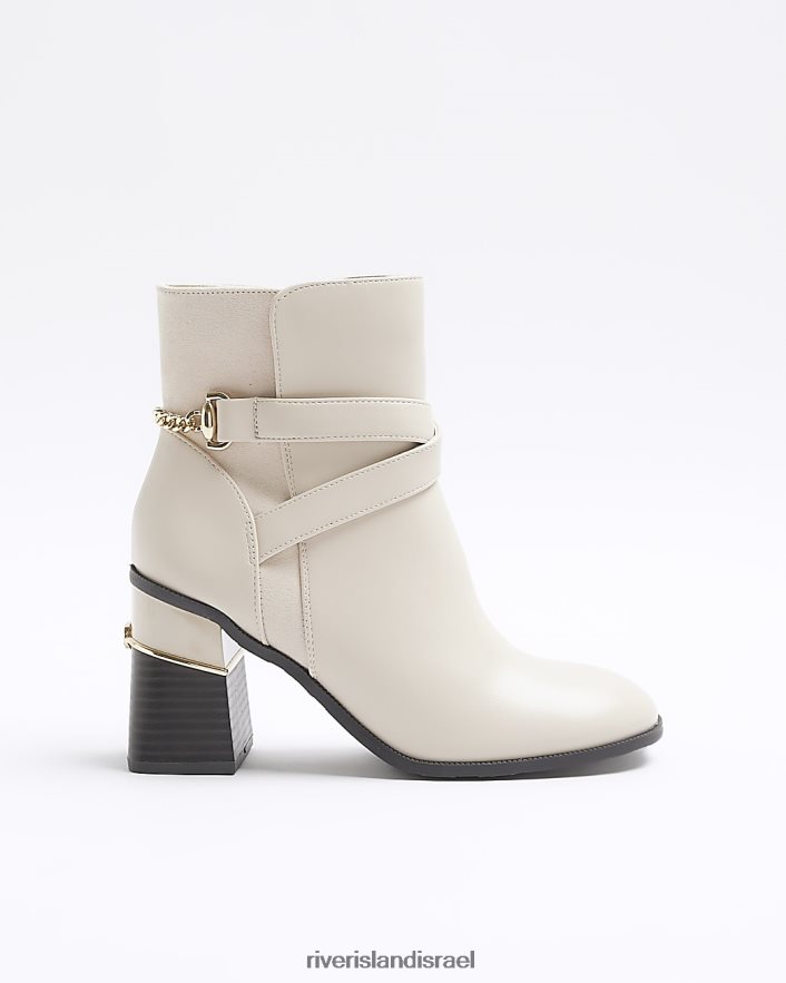 הַנעָלָה River Island מגפי קרסול עקב בלוק שרשרת קרם נשים BDZ408771