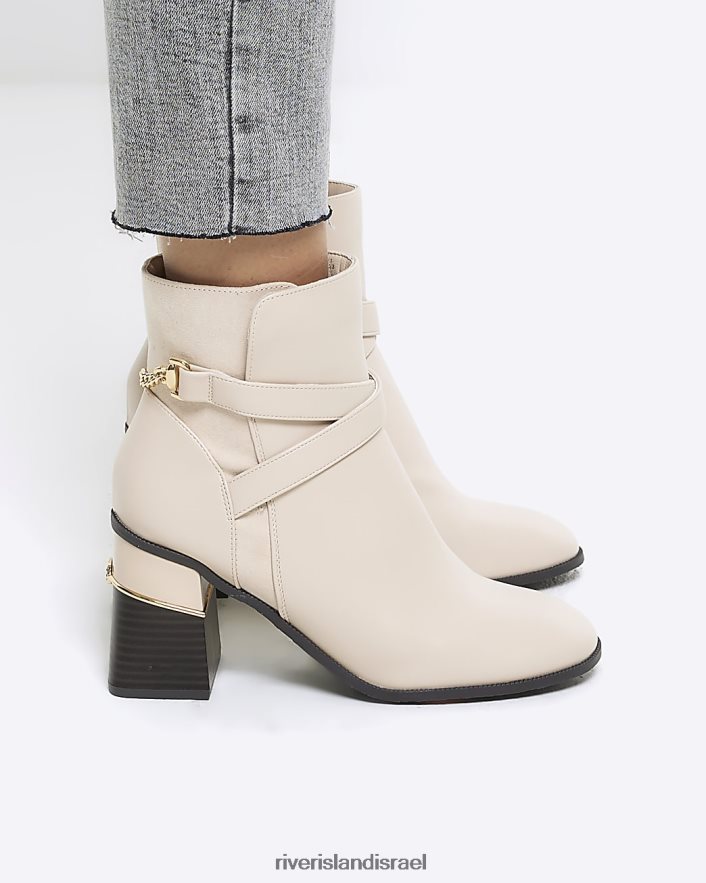 הַנעָלָה River Island מגפי קרסול עקב בלוק שרשרת קרם נשים BDZ408771