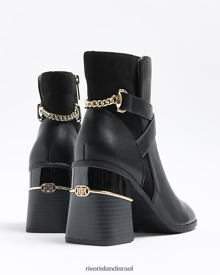 הַנעָלָה River Island מגפי קרסול עקב בלוק שרשרת שָׁחוֹר נשים BDZ408772