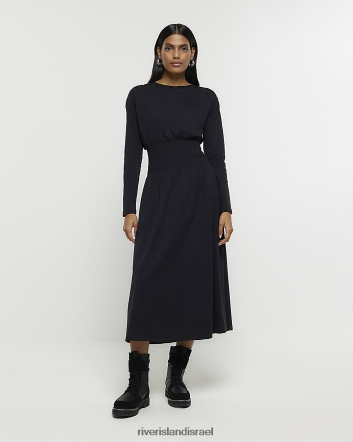 לבוש River Island שמלת מידי עם מותניים מקושקת שָׁחוֹר נשים BDZ408773