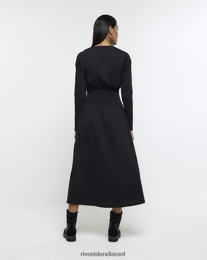 לבוש River Island שמלת מידי עם מותניים מקושקת שָׁחוֹר נשים BDZ408773