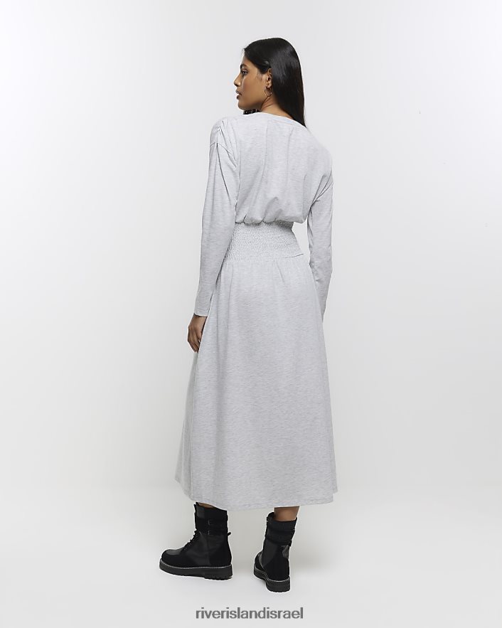 לבוש River Island שמלת מידי של חולצת טריקו עם מותניים אפור נשים BDZ408774