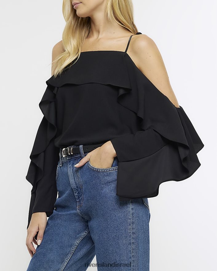 לבוש River Island חלק עליון לכתף קרה שָׁחוֹר נשים BDZ408775