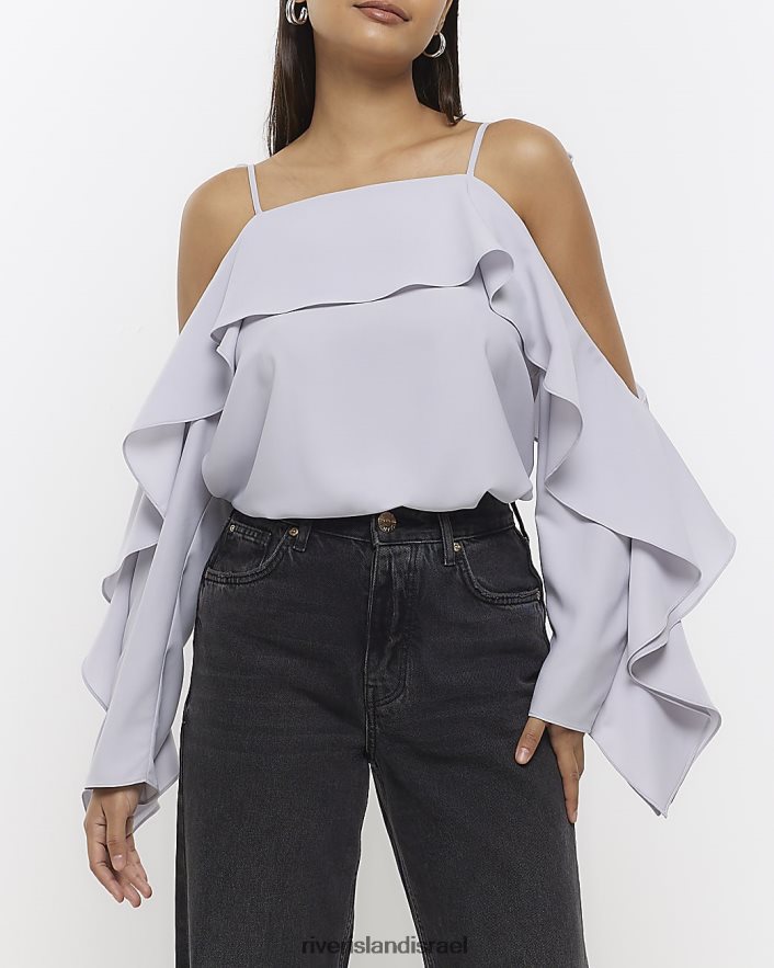 לבוש River Island חלק עליון כתף קר כסף נשים BDZ408776