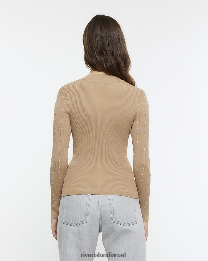 לבוש River Island חלק עליון עם שרוול ארוך יהלומי וָרוֹד נשים BDZ408780