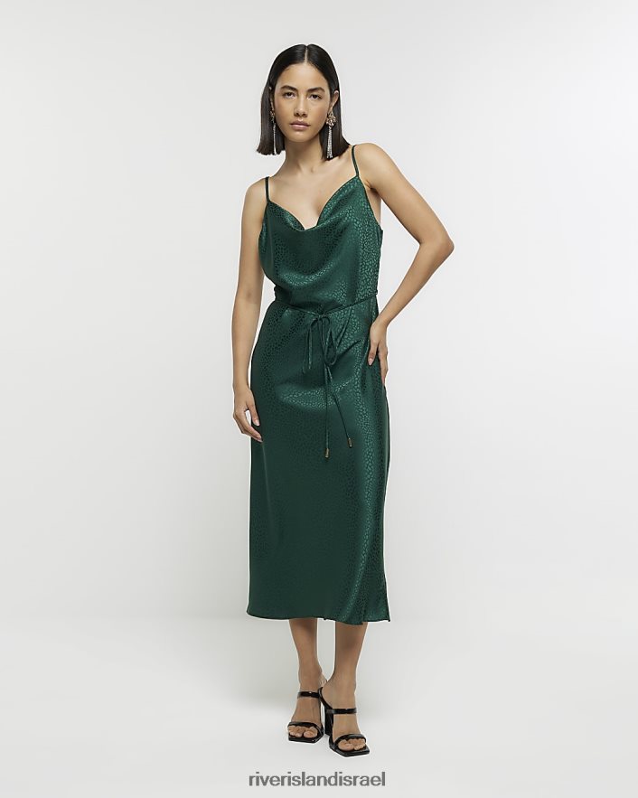 לבוש River Island שמלת מידי עם צווארון מעטה ירוק נשים BDZ408781