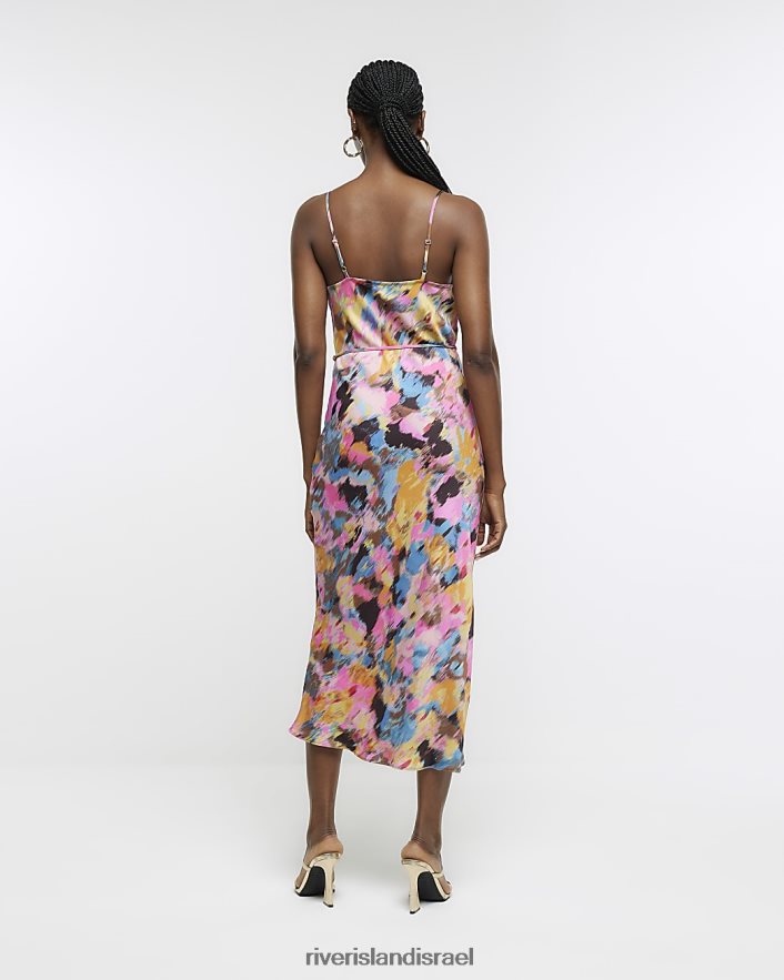 לבוש River Island שמלת מידי סאטן אבסטרקטית כְּחוֹל נשים BDZ408784
