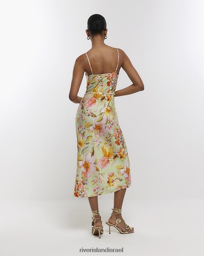 לבוש River Island שמלת מידי סאטן פרחונית ירוק נשים BDZ408786