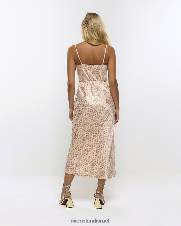 לבוש River Island שמלת מידי פרחונית עם צווארון מעטפת וָרוֹד נשים BDZ408788