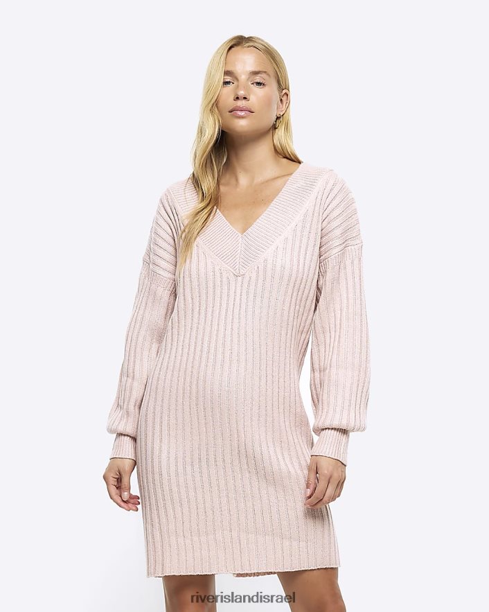לבוש River Island שמלת מיני מגשר עם שרוול ארוך וָרוֹד נשים BDZ408793