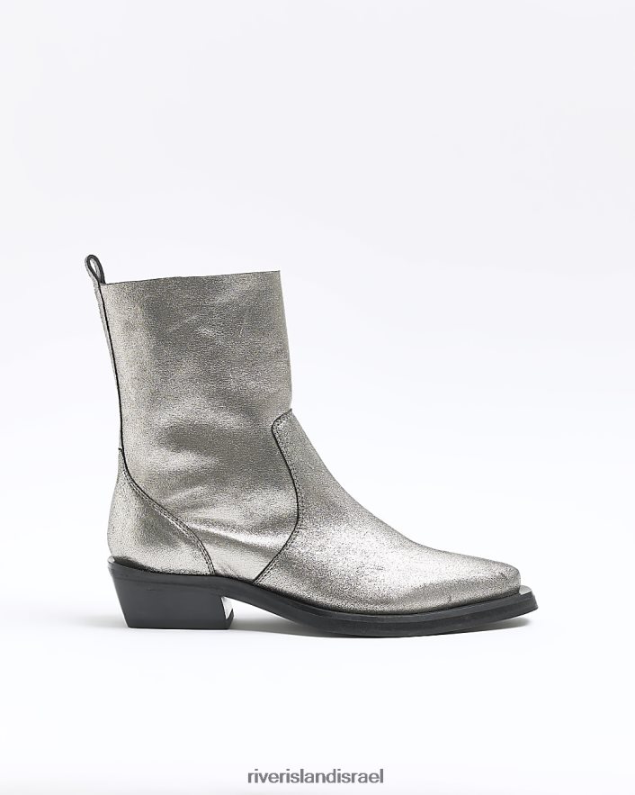 הַנעָלָה River Island מגפי עור מערביים כסף נשים BDZ408798