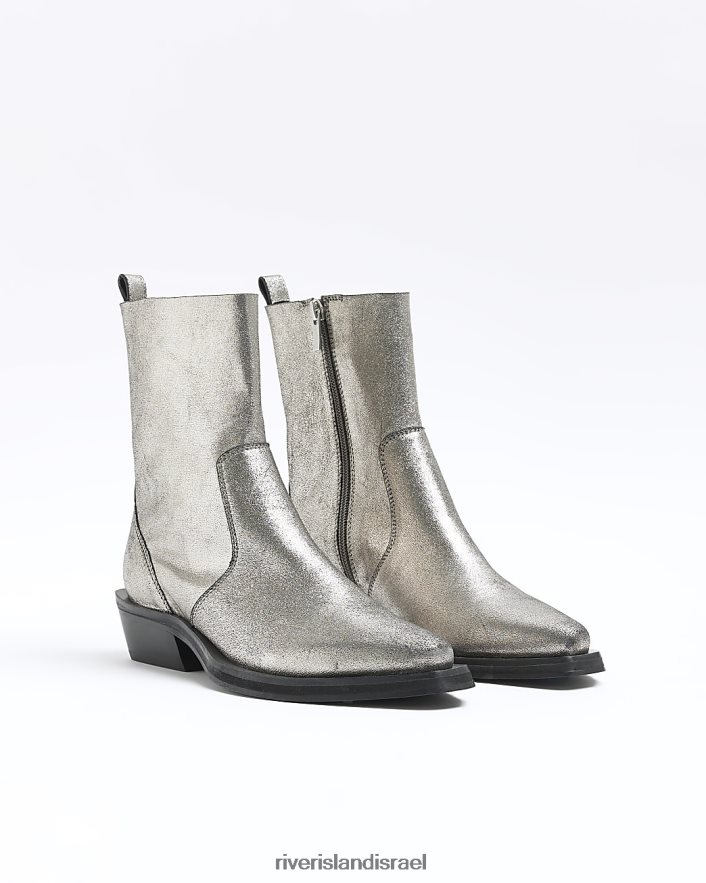 הַנעָלָה River Island מגפי עור מערביים כסף נשים BDZ408798