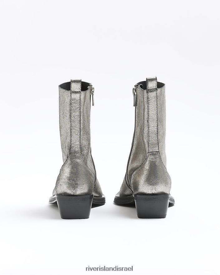 הַנעָלָה River Island מגפי עור מערביים כסף נשים BDZ408798