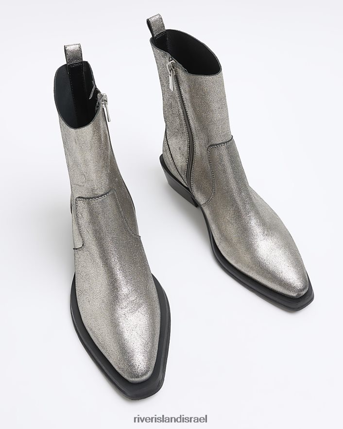 הַנעָלָה River Island מגפי עור מערביים כסף נשים BDZ408798