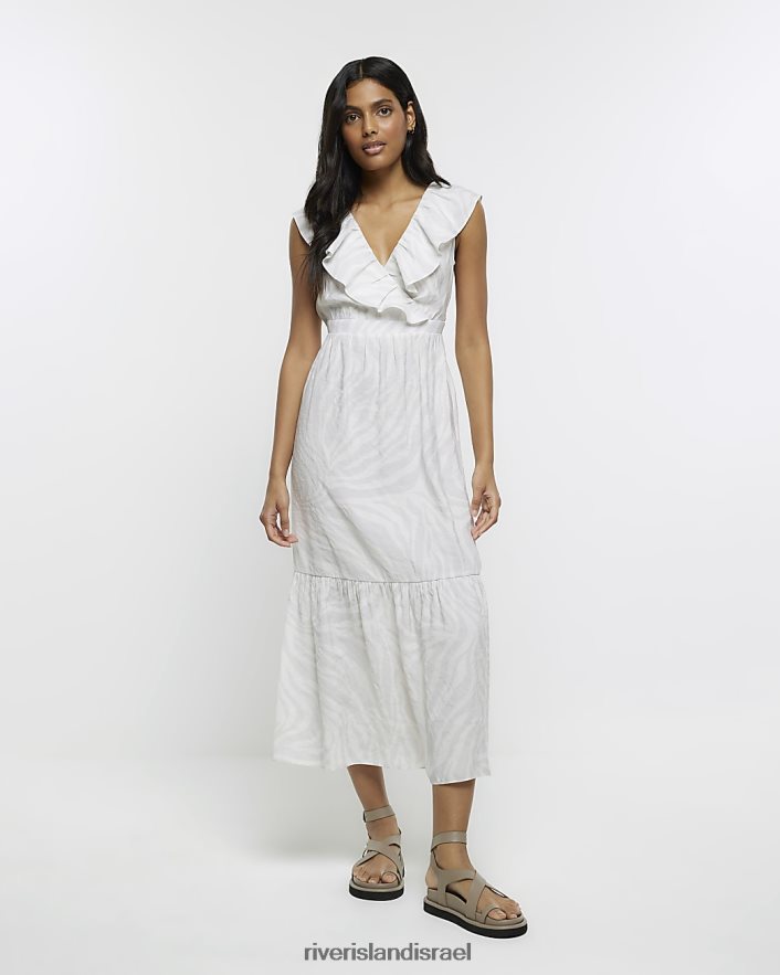 לבוש River Island שמלת מקסי עם סלסולים אפור נשים BDZ408799