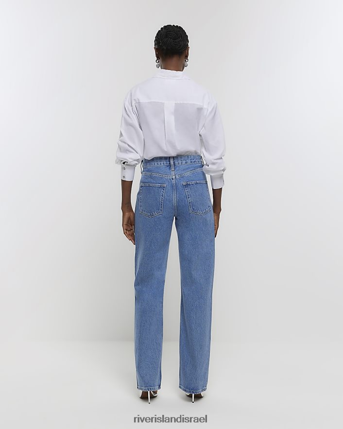 לבוש River Island ג'ינס ישר עם מותן גבוה כְּחוֹל נשים BDZ4087