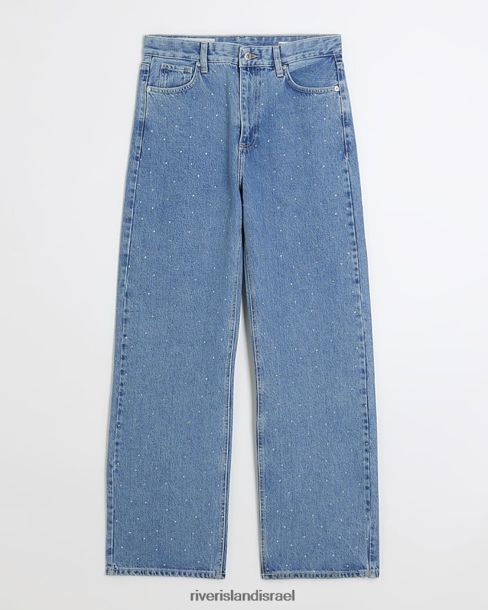 לבוש River Island ג'ינס ישר עם מותן גבוה כְּחוֹל נשים BDZ4087