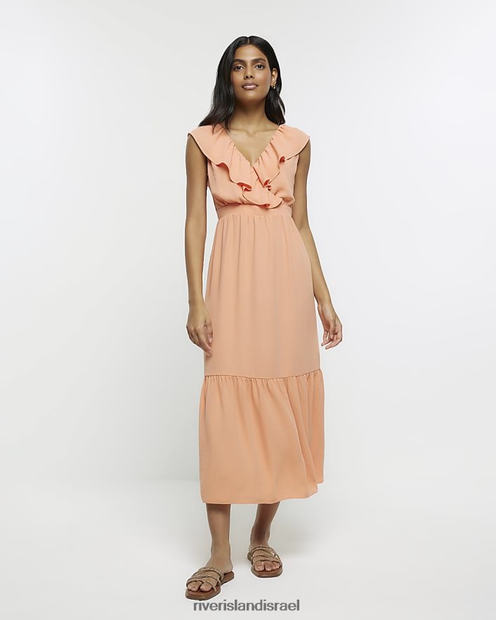 לבוש River Island שמלת מקסי עם סלסולים אלמוג נשים BDZ408800